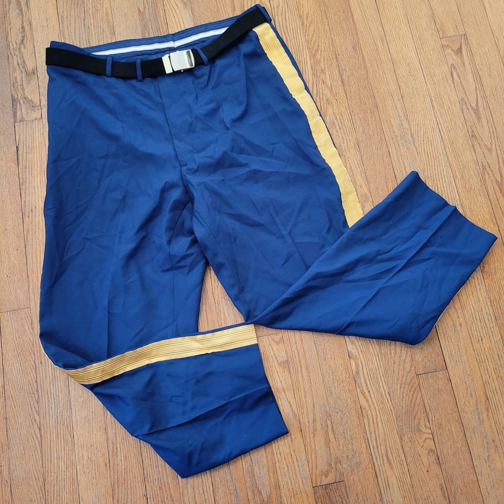 Bremen Bowdon 44S Dress Trousers Blue Yellow Stripe Military Wool Belt Uniform